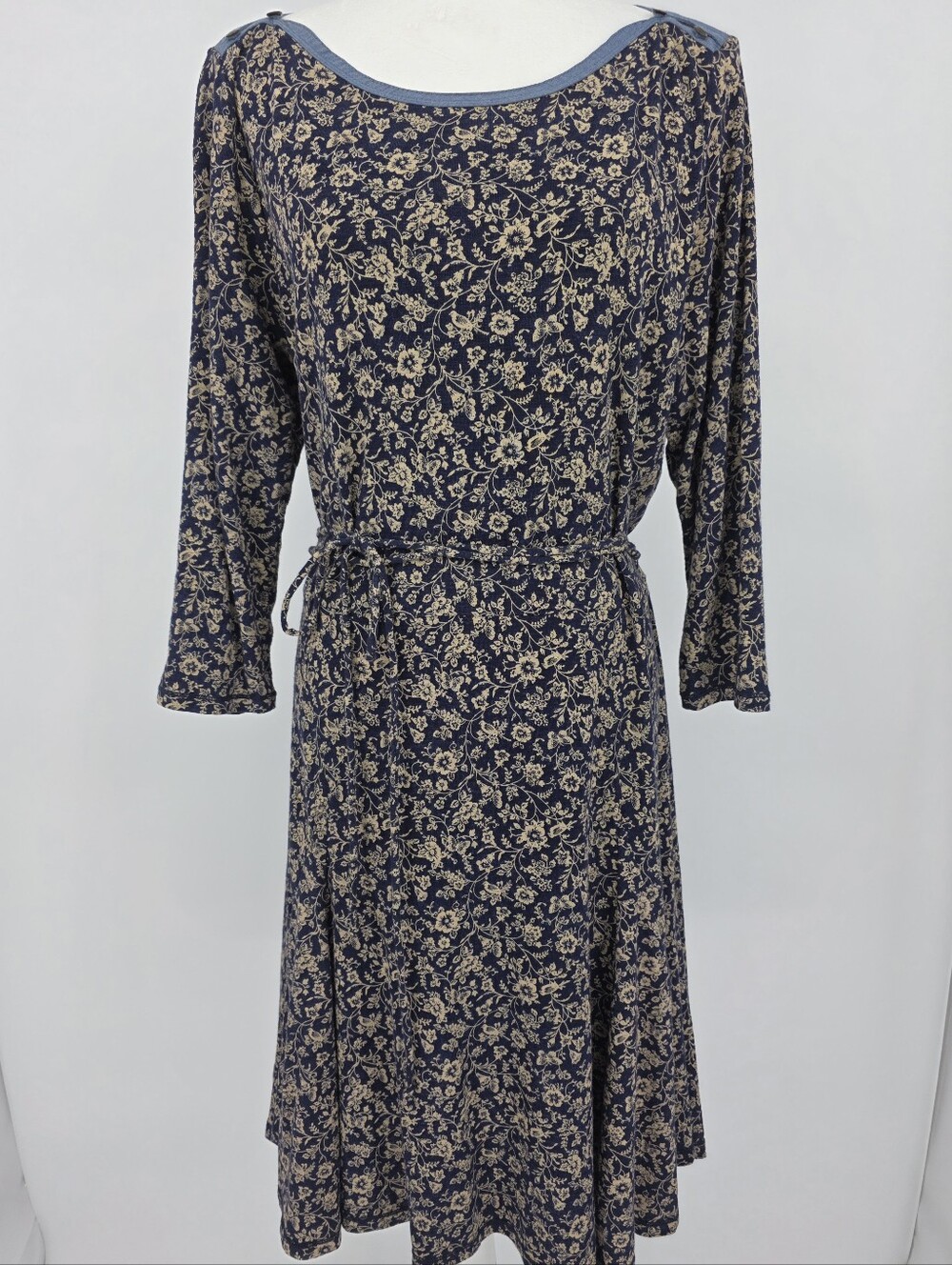 Lauren Ralph Lauren Jeans Co Blue Floral Tie Waist Midi Dress XL Cotton